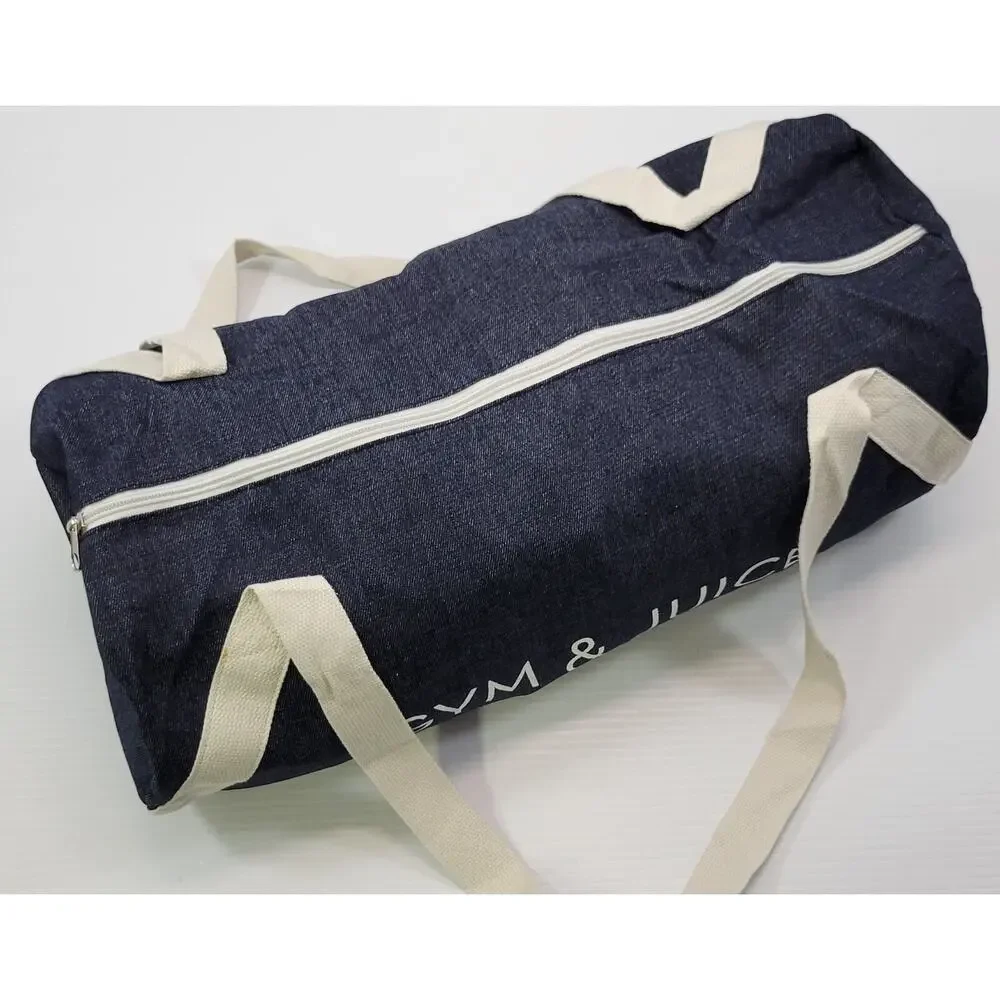 K) Gym & Juice Athletic Blue Denim Shoulder Duffle Bag 19